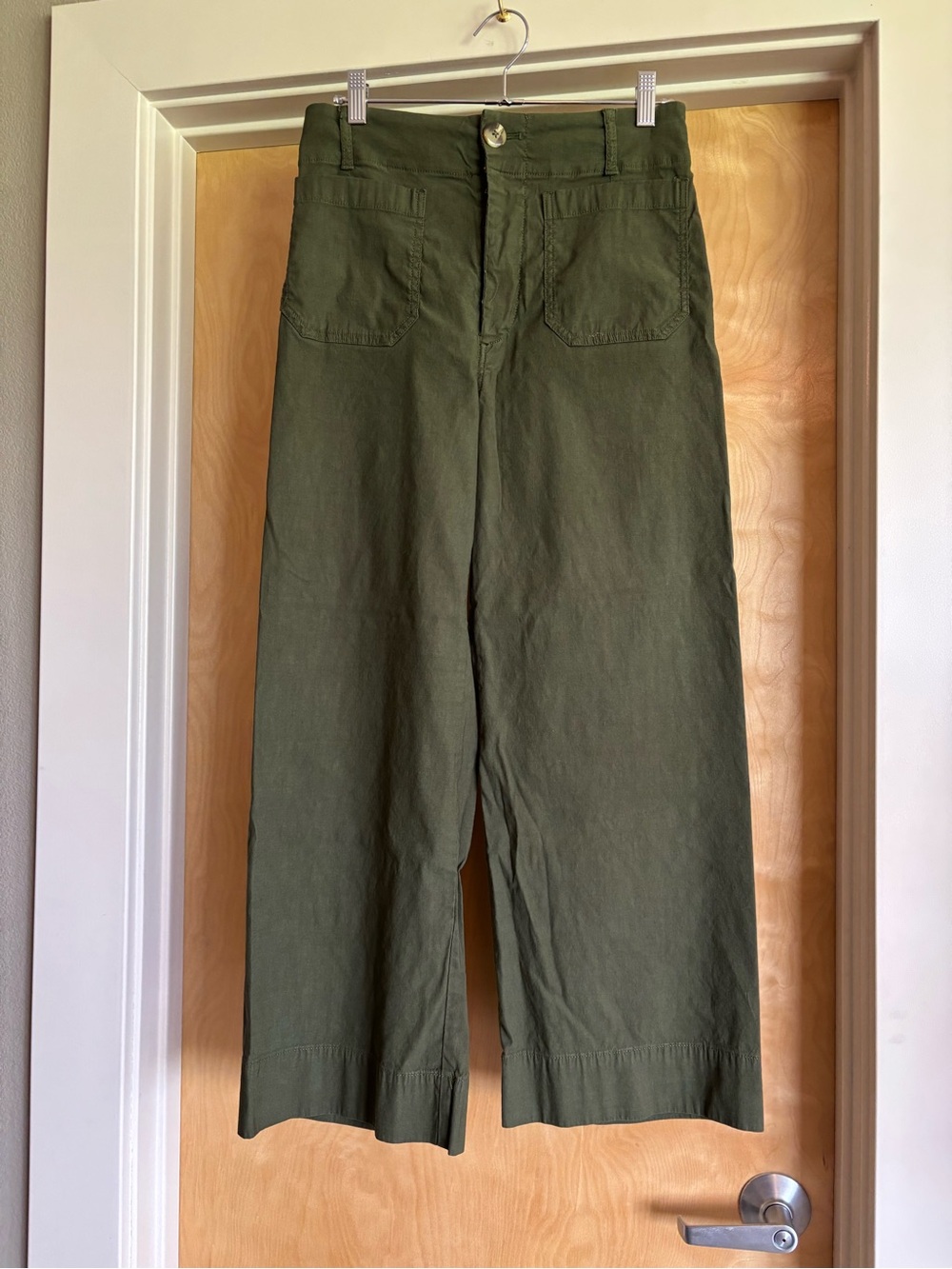 Maeve Anthropologie The Colette Olive Green Wide-Leg Cropped Pants Sz 28